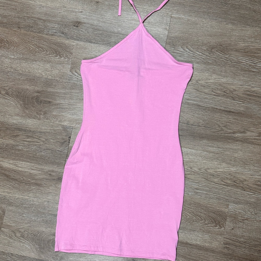 Bubblegum pink halter cotton dress